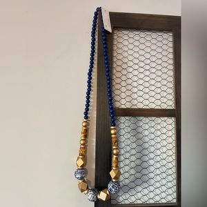 Beautiful chunky style, navy wood and gold Michelle McDowell 30 inch necklace